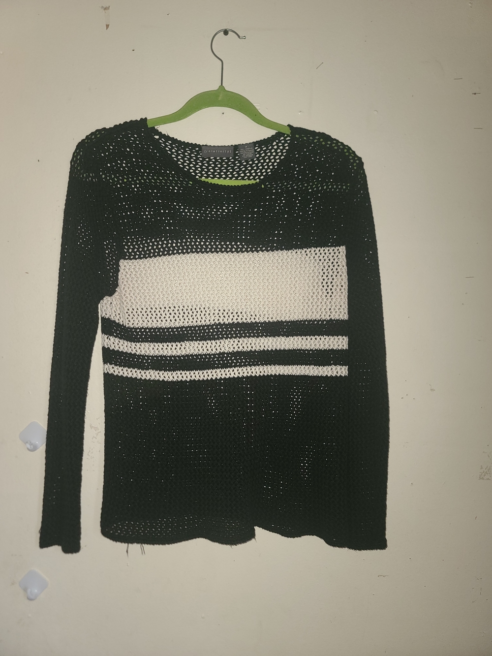 Relativity Black & White Open-Knit Crew Sweater